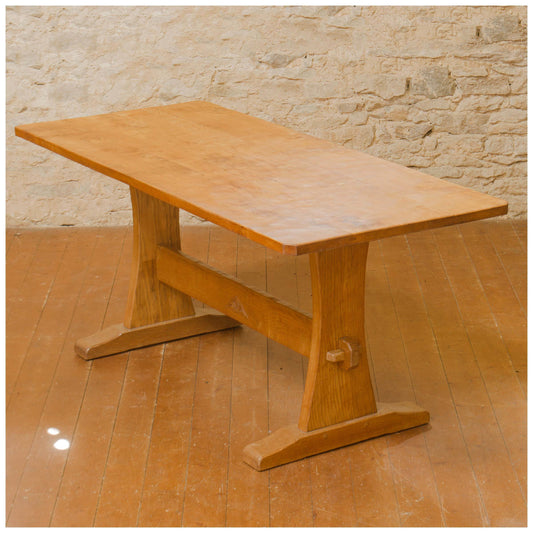 Robert Kingpost Ingham Arts & Crafts Yorkshire School English Oak Dining Table