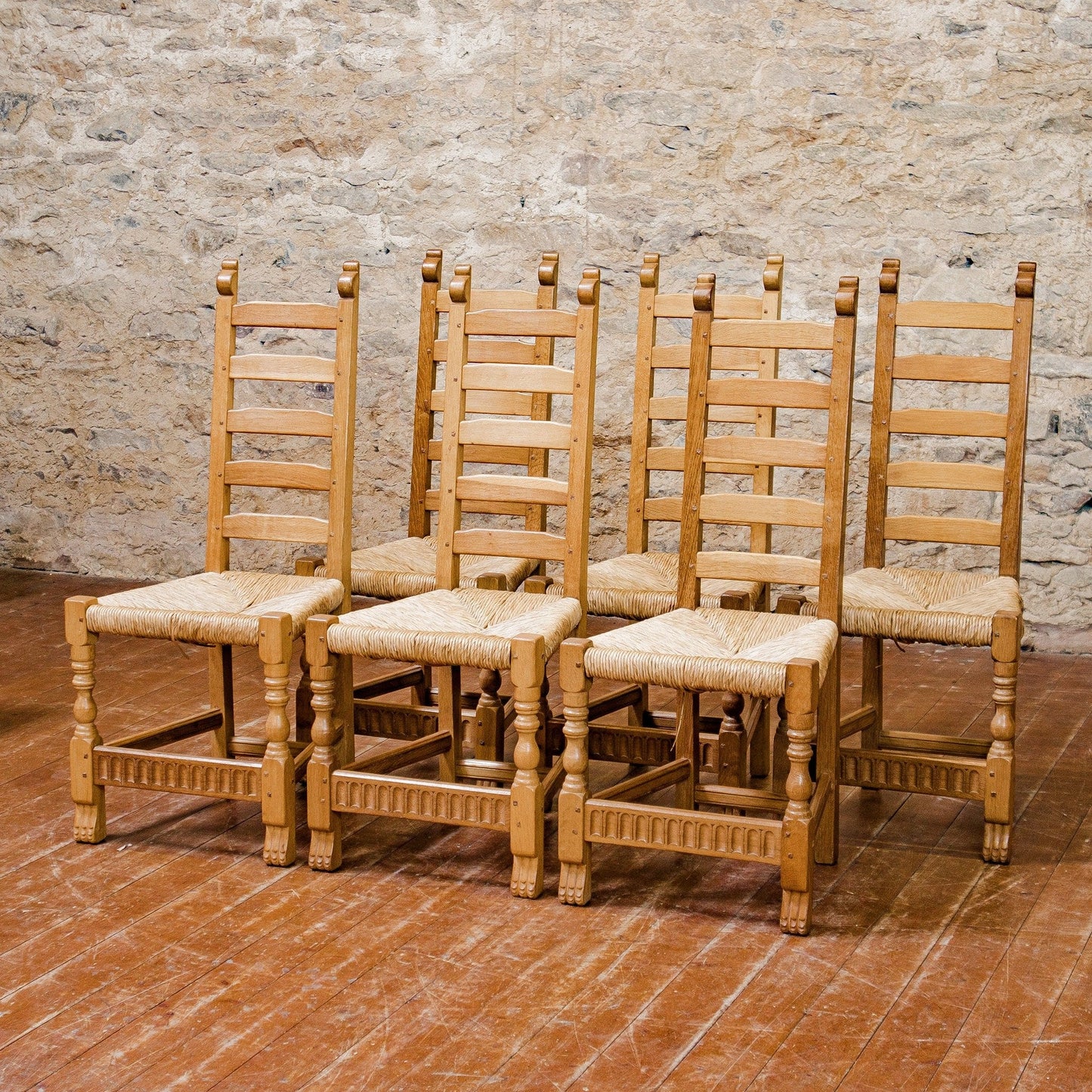 Set of 6 Rupert Griffiths Arts & Crafts Gothic School English Oak Dining Chairs