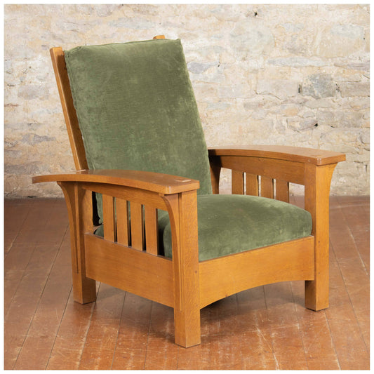 Stickley Arts & Crafts Mission School Oak Bow Arm Morris Chair 2006