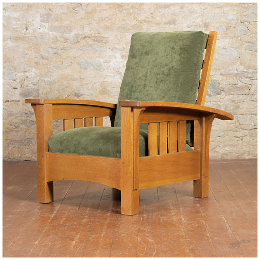 Stickley Arts & Crafts Mission School Oak Bow Arm Morris Chair 2006