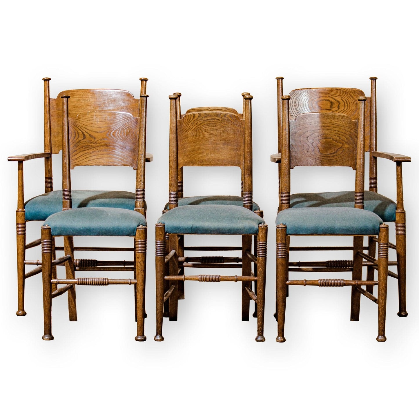 William Birch Set of 6 Arts & Crafts Cotswold School English Oak Chairs