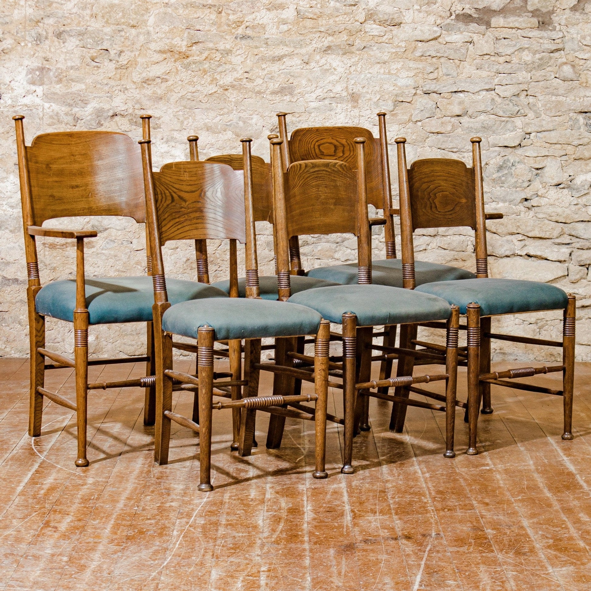 William Birch Set of 6 Arts & Crafts Cotswold School English Oak Chairs